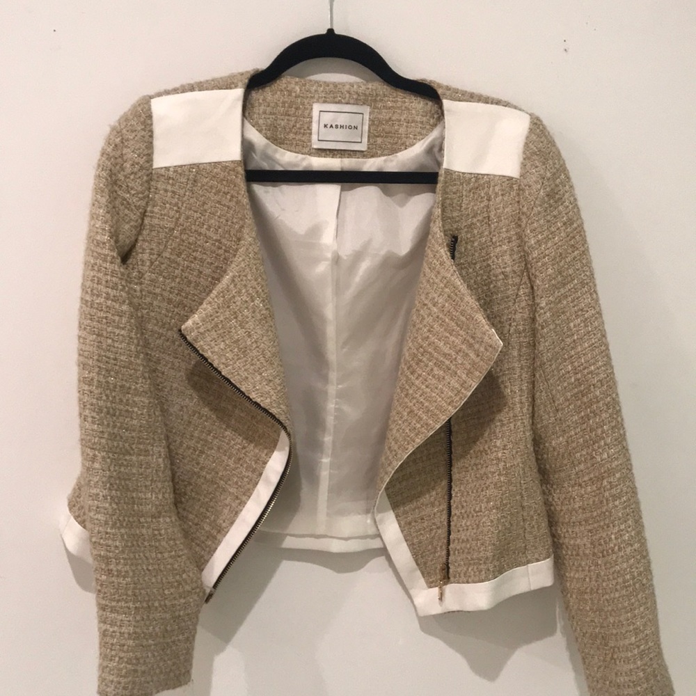 Tweed with pleather accent blazer - size 8